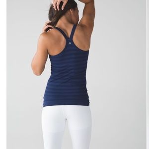 EUC Lululemon ebb to street tank (heathered deep navy striped)